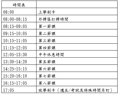 111學年度作息表