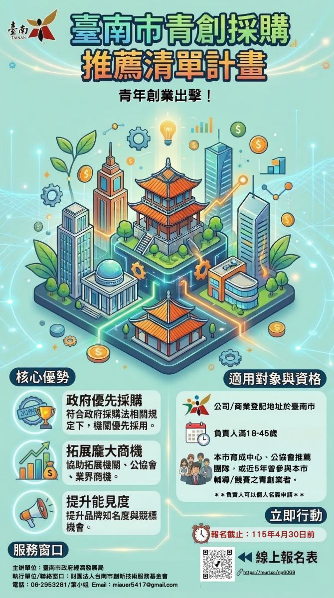 臺南市青創採購推薦清單計畫宣傳海報